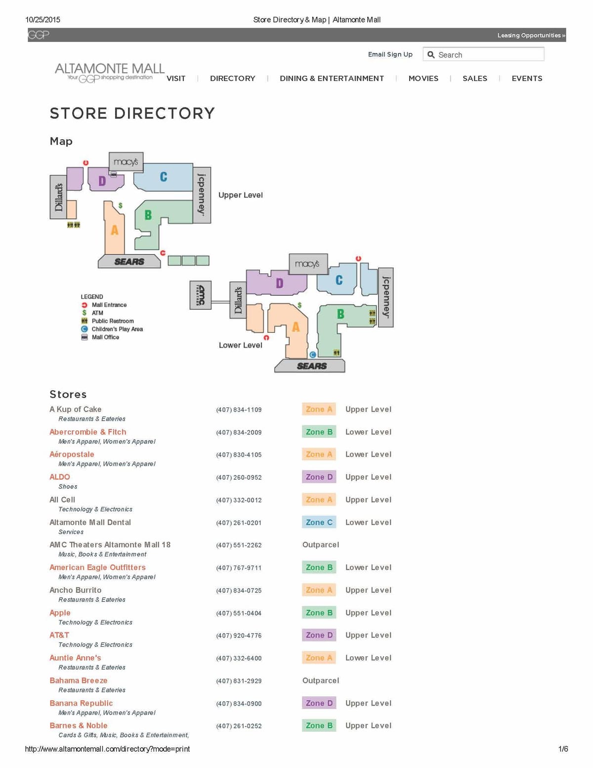 χάρτης της Altamonte mall